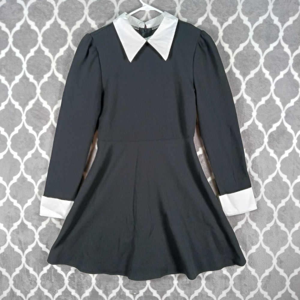 Wednesday Addams Dress Size Small Black White Collar Long Sleeve Gothic Cosplay